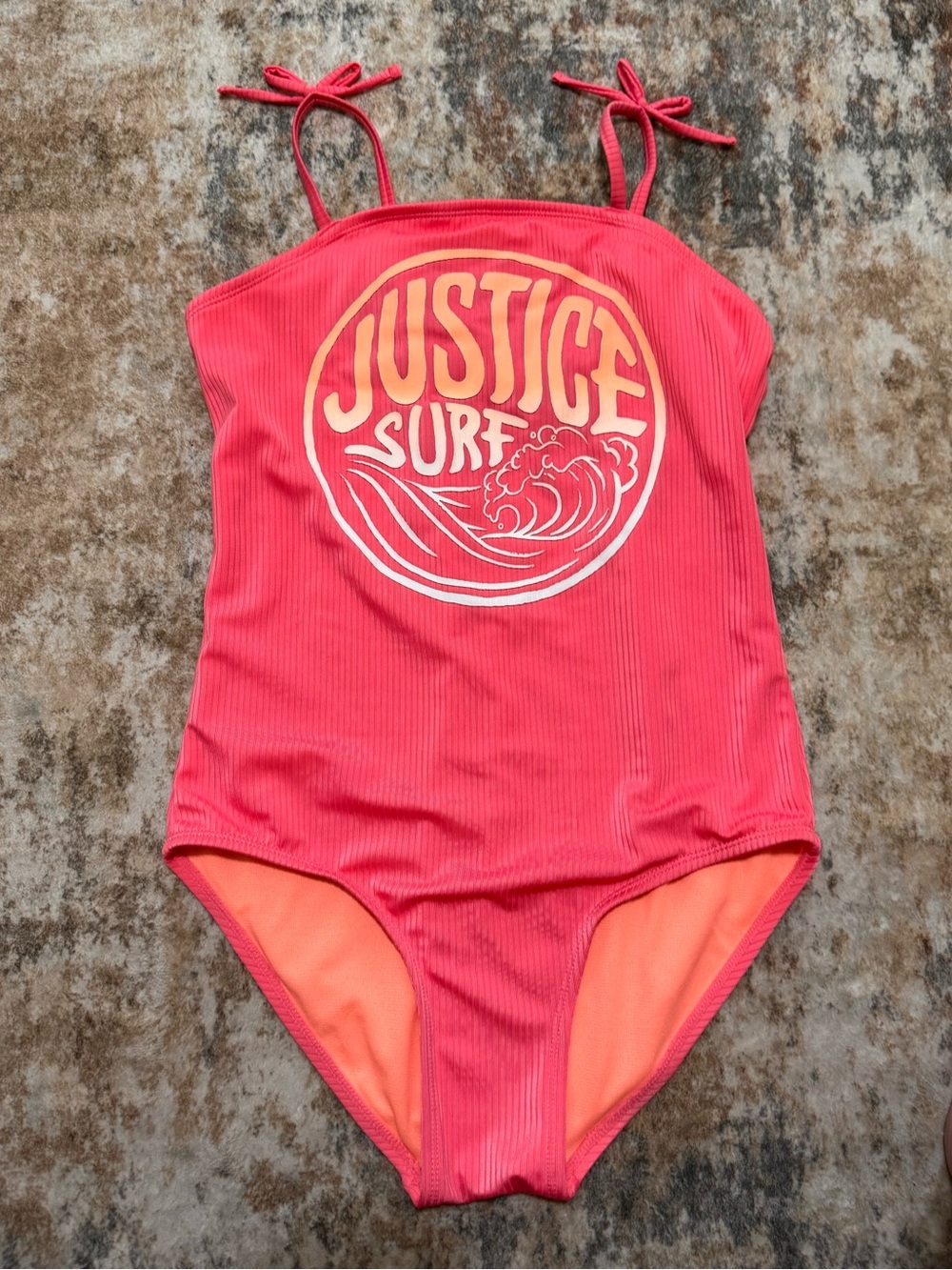 Justice Pink Surf Ribbed One-Piece Swimsuit NWOT Surfer style